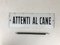 Vintage Italian Enamel Metal Sign Attenti al Cane Beware of the Dog, 1950s 1