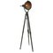 Vintage Industrial Tripod Wood, Green Metal, and Glass Spot Floor Lamp, Image 1