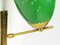 Italian Green Aluminum and Brass Adjustable Sconces, 1950s, Set of 2 3