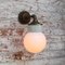 Vintage Industrial White Porcelain, Brass, and Opaline Glass Sconce 2