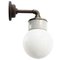 Vintage Industrial White Porcelain, Brass, and Opaline Glass Sconce 5