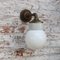 Vintage Industrial White Porcelain, Brass, and Opaline Glass Sconce 4