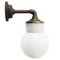 Vintage Industrial White Porcelain, Brass, and Opaline Glass Sconce 1