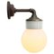 Vintage Industrial White Porcelain, Brass, and Opaline Glass Sconce 7