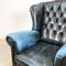 Blauer Vintage Chesterfield Sessel aus Leder 11