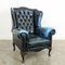 Blauer Vintage Chesterfield Sessel aus Leder 1