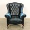 Blauer Vintage Chesterfield Sessel aus Leder 5