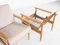 Midcentury Danish pair of easy chairs in solid beech and new fabric 1960s, Image 10
