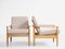 Midcentury Danish pair of easy chairs in solid beech and new fabric 1960s, Image 1