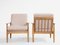 Midcentury Danish pair of easy chairs in solid beech and new fabric 1960s, Image 3