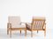 Midcentury Danish pair of easy chairs in solid beech and new fabric 1960s, Image 5