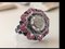 Gold Ring 18k White Art Deco Diamond-Shaped Daisy Round 1.09 Karat Sapphires and Ruby 9