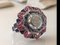 Gold Ring 18k White Art Deco Diamond-Shaped Daisy Round 1.09 Karat Sapphires and Ruby 3