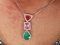Pendant and Chain in Gold 18k and Platinum with Colombian Emerald Unheated, Pink Sapphire & Orange Diamonds 3