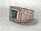 Ring aus 18 Karat Weißgold mit 1,3 Karat grünem Princess-Cut Turmalin mit rosafarbenen Saphiren & Diamanten 1