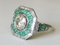 Art Deco Style Ring 18k White Gold Moissanite 1.8 K Emerald and Diamond Ring 1
