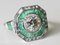 Art Deco Style Ring 18k White Gold Moissanite 1.8 K Emerald and Diamond Ring, Image 2