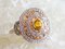 Gold Ring 750 18K Art Deco Round Shape Decorated with Yellow Sapphires and Diamonds 9