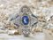 Gold Ring of 18 Karats in Art Deco Style Adorned with Sapphires and Diamonds, Image 2