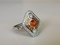 Art Deco Ring White and Yellow Gold 18K with Orange Sapphires and Diamonds 4