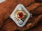 Art Deco Ring White and Yellow Gold 18K with Orange Sapphires and Diamonds 8