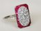 Ring in 18k White Gold Art Deco Style Calibrated Diamonds and Rubies 1