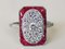 Ring in 18k White Gold Art Deco Style Calibrated Diamonds and Rubies 2