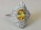 Gold Ring of 750 18k in Art Deco Style with Yellow Beryl and Diamonds 7
