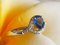 Yellow Gold Ring 750 18kt Pear Sapphire and Diamonds 12