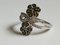 Silver Ring Decorated with Floral Motifs with Green Diamonds, Image 2