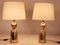 Vintage Brass and White Lampshade Table Lamps from Metalarte, 1970s, Set of 3 4