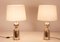 Vintage Brass and White Lampshade Table Lamps from Metalarte, 1970s, Set of 3 1