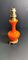 Lámpara antigua de vidrio opalino naranja y latón dorado, Imagen 2