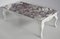Tavolino da caffè rettangolare con ripiano in marmo rosso Paonazzo e base in legno laccato bianco fatto a mano, Immagine 1