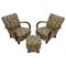 Art Deco Armchairs with Footstool by Jindrich Halabala, 1930s, Set of 3 1