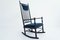 Rocking Chair en Velours Blu Laguna par Hans J. Wegner, Danemark, 1950s 1