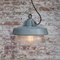 Vintage Industrial Grey Metal and Clear Striped Holophane Glass Pendant Lamp 6