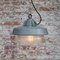 Vintage Industrial Grey Metal and Clear Striped Holophane Glass Pendant Lamp, Image 6