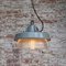 Lampe à Suspension Industrielle Vintage en Métal Gris et Verre Holophane Rayé Transparent 5
