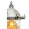 Vintage Industrial Silver Metal and Striped Holophane Glass Pendant Lamp, Image 2