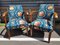 Teal Floral Lounge Chairs, 1950s, Set of 2 3