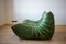Dubai Green Leather Togo 2-Seat & 3-Seat Sofa Set by Michel Ducaroy for Ligne Roset, 1970s, Set of 2 3