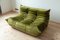 Green Olive Velvet Tissue Togo 2-Seat & 3-Seat Sofa Set by Michel Ducaroy for Ligne Roset, 1970s, Set of 2 3