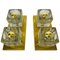 Brass and Frosted Ice Glass Cube Flush Mounts from Peill & Putzler, 1970s, Set of 2 1