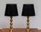 Large Swedish Brass Spherical Table Lamps with Black Shades, 1950s, Set of 2 3