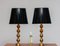 Large Swedish Brass Spherical Table Lamps with Black Shades, 1950s, Set of 2 8