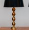 Large Swedish Brass Spherical Table Lamps with Black Shades, 1950s, Set of 2, Image 6
