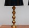 Large Swedish Brass Spherical Table Lamps with Black Shades, 1950s, Set of 2 7