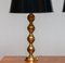 Large Swedish Brass Spherical Table Lamps with Black Shades, 1950s, Set of 2, Image 7