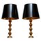 Große kugelförmige schwedische Tischlampen mit schwarzen Schirmen, 1950er, 2er Set 1